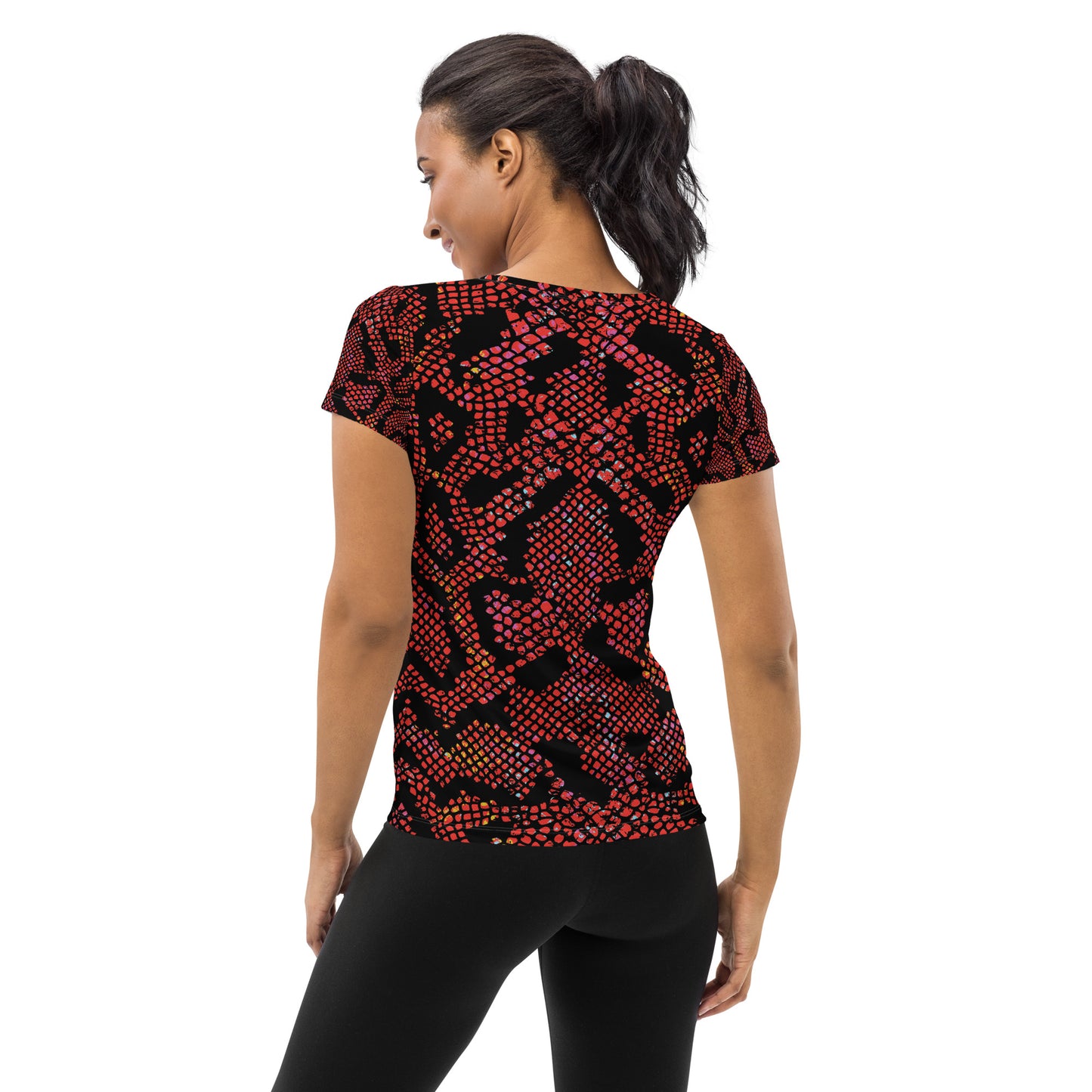 Women's Athletic Performance T-shirt in Snakeskin Rouge