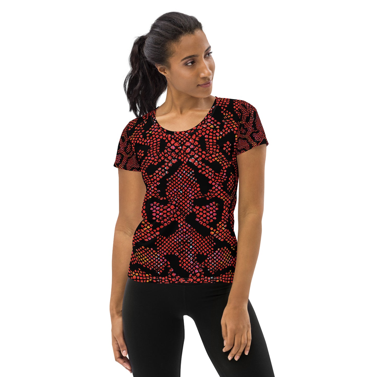 Women's Athletic Performance T-shirt in Snakeskin Rouge