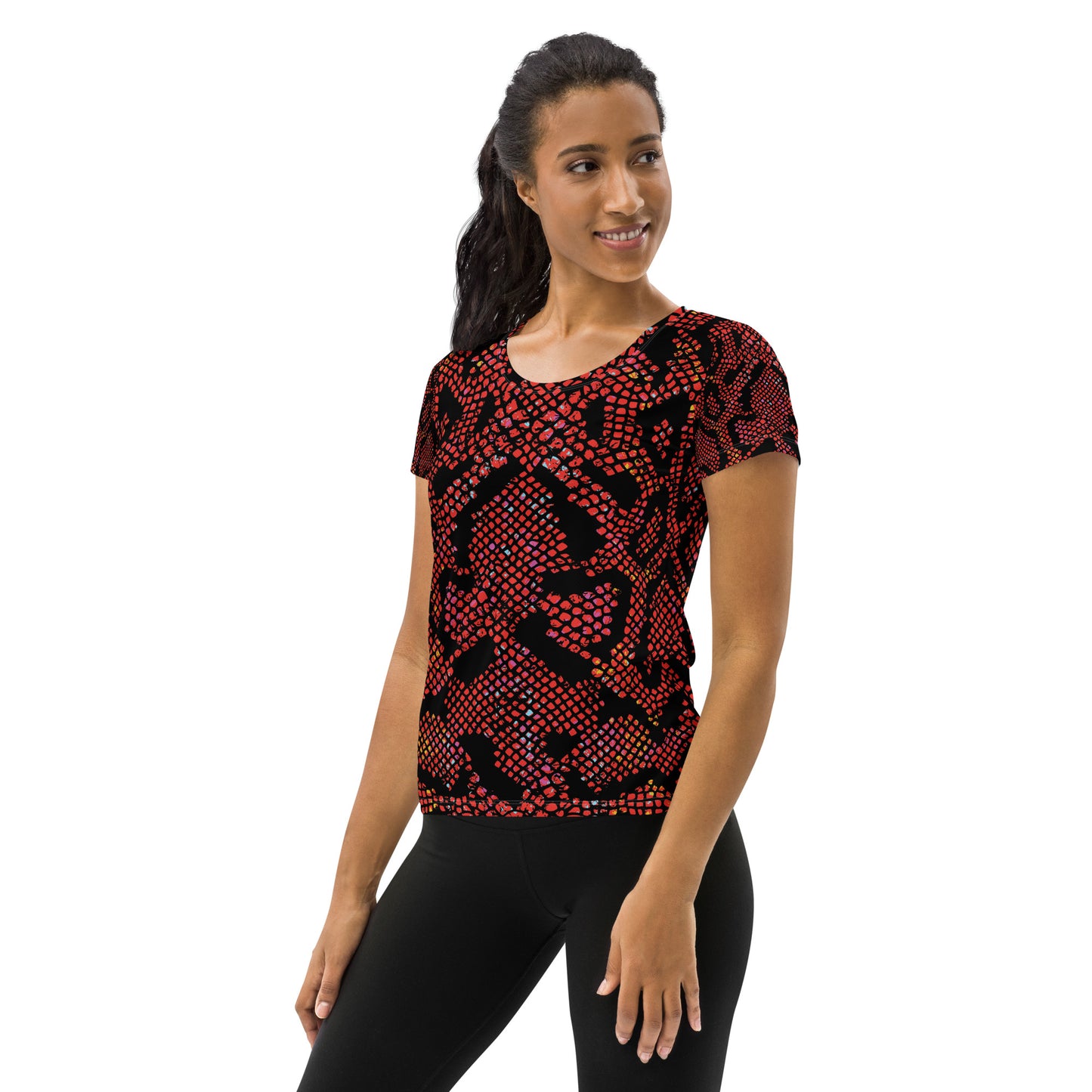 Women's Athletic Performance T-shirt in Snakeskin Rouge