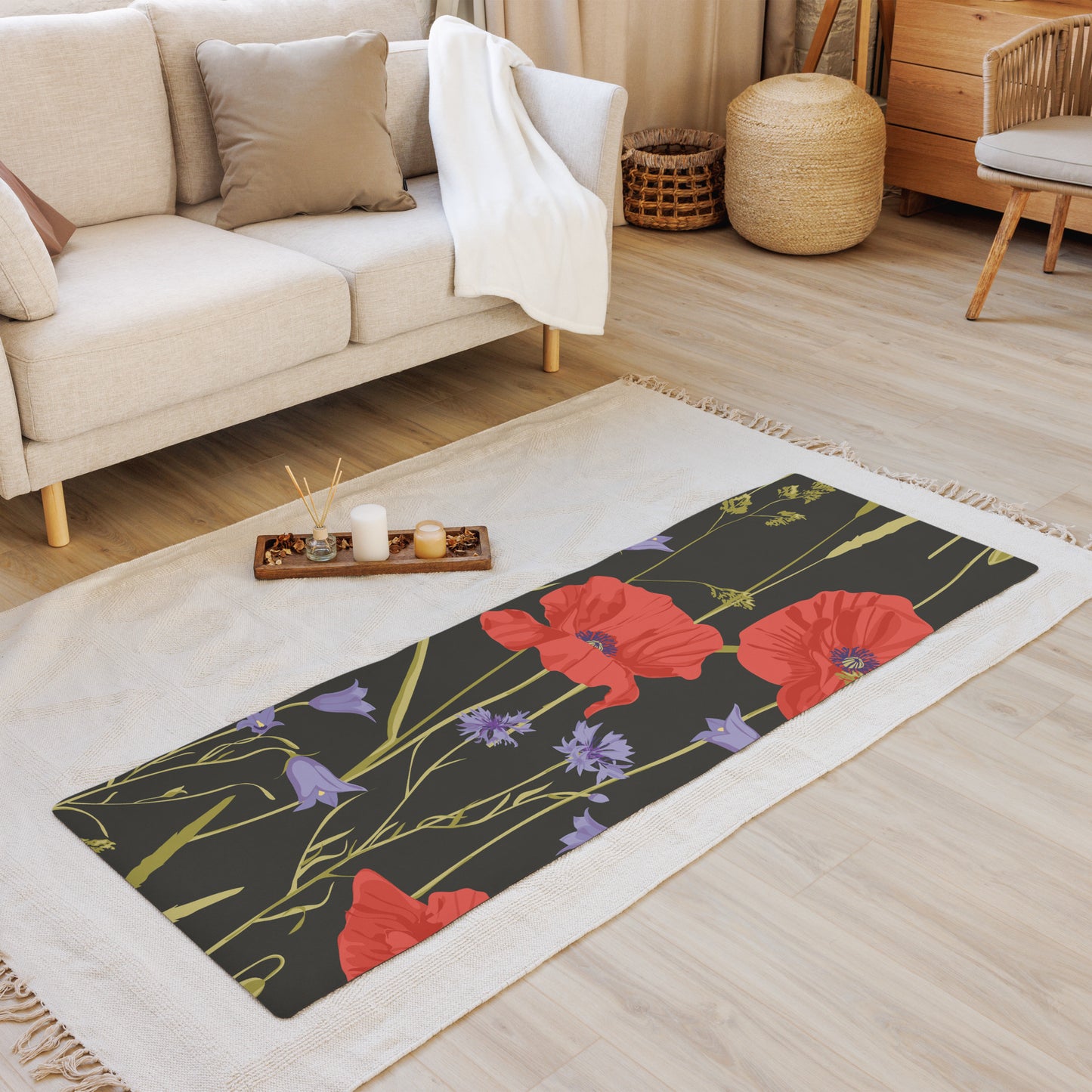 Designer Nonslip Yoga Mat in Poppy Fields